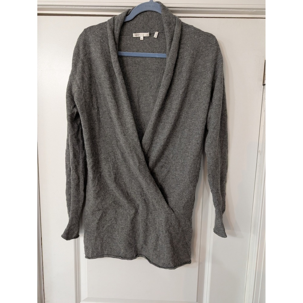 Vince Cashmere Wrap Sweater Womens Small Gray Shawl Collar Long‎ Sleeve Tunic